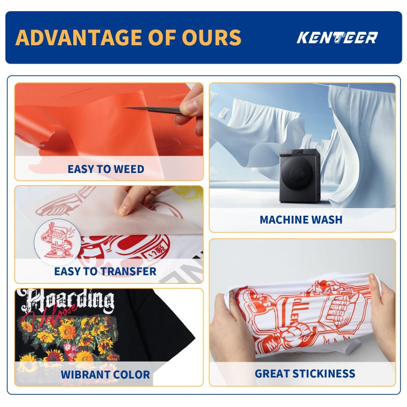 Kenteer Heat Transfer Vinyl Bundle- 42 Pack 12"x10" Iron On Vinyl Sheets for Cricut/Silhouette with 13 Vibrant Colors/Premium Glossy Finish/Easy Weed & Cut - Image 3